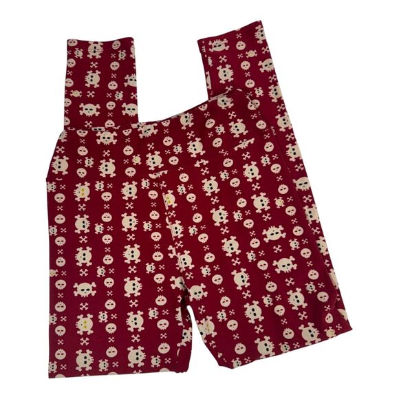 LuLaRoe OS Red Skull and Crossbones Leggings Women's Size 2-10 Halloween Goth - Picture 9 of 10